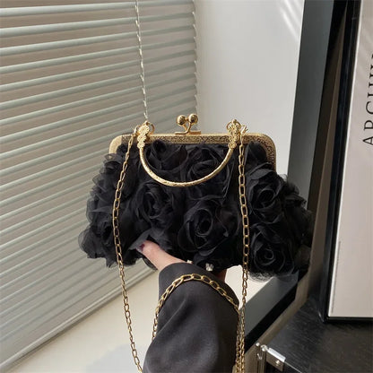 3D Floral Evening Clutch Bag – Women's Chain Shoulder Bag