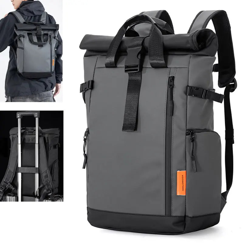 Men's Waterproof Roll-Top Travel Backpack 16" Laptop Bag