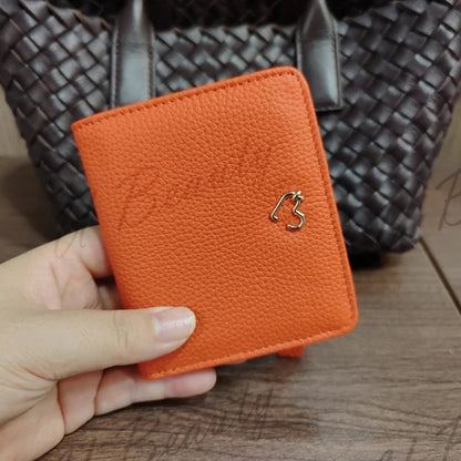 Genuine Leather Heart Charm Short Wallet for Women