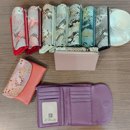 Snake Pattern Genuine Leather Tri-Fold Short Wallet for Women