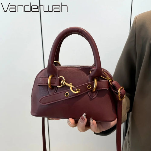 Mini Top-Handle Crossbody Bag for Women – Belt Buckle Shell Bag