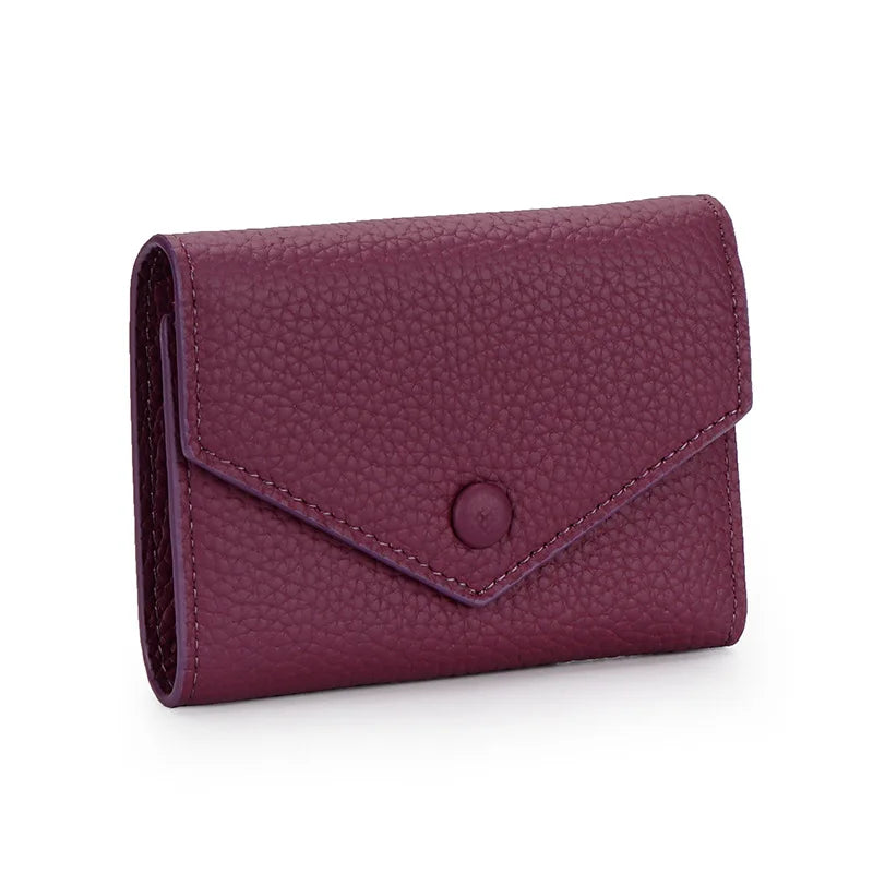 Genuine Leather Trifold Wallet for Women – Slim Cowhide Card Holder