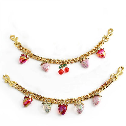 Fruit Charm Bag Chain Strap – Gold Strawberry Cherry Accessory