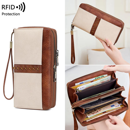 RFID Women's Long Wallet – Double Zipper Large Capacity Wristlet