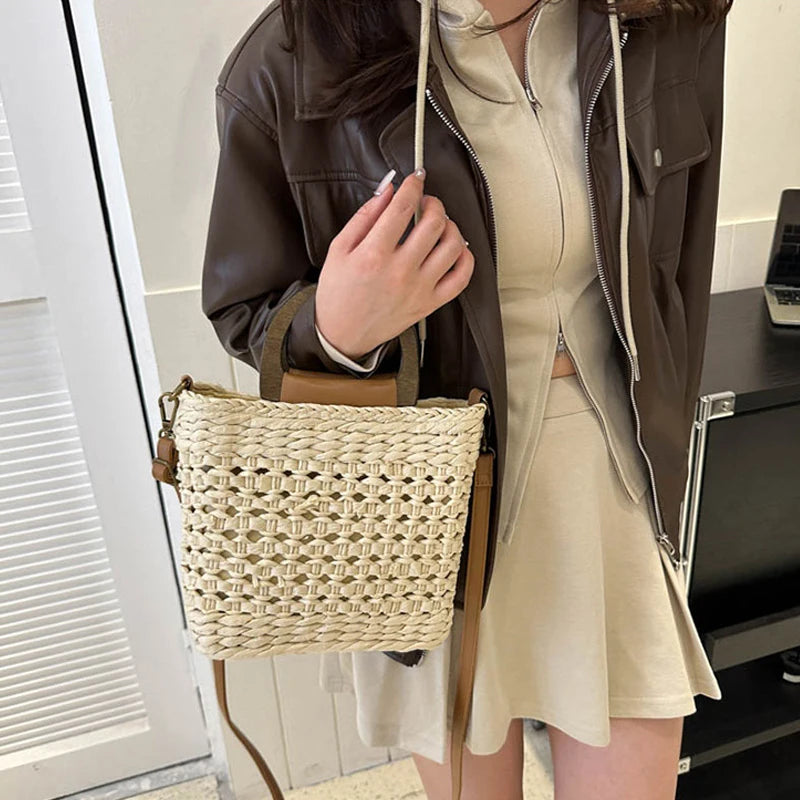 Straw Woven Tote Bag – Women's Summer Beach Shoulder Bag
