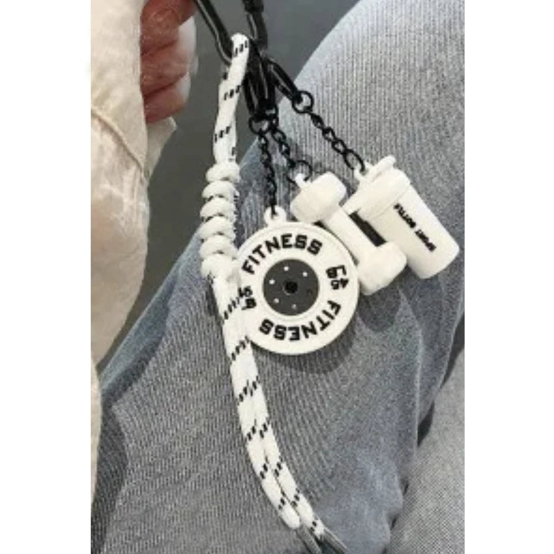 Gym Fitness Keychain Set – Mini Dumbbell & Weight Plate Pendant