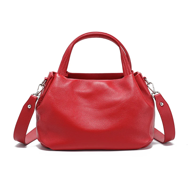 Genuine Cowhide Leather Bucket Tote Bag for Women – Large Capacity