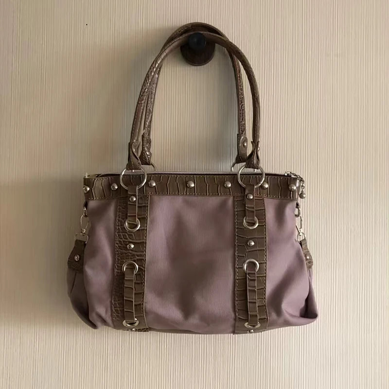 Women's Large Capacity Retro Shoulder Bag – Croc-Trim Tote