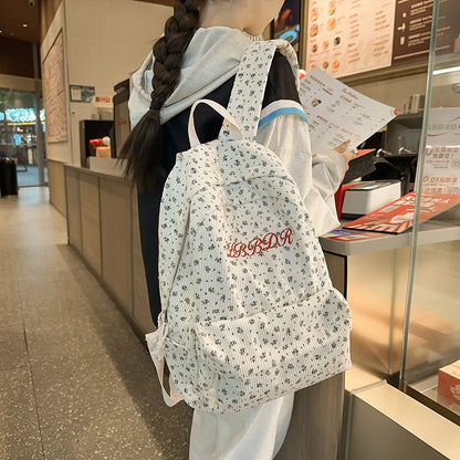 Floral Corduroy Backpack for Women – Cute Embroidery School Bag