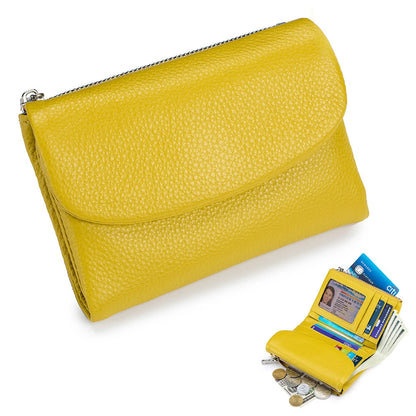 Metallic Genuine Leather Tri-Fold Women's Wallet Organizer Purse
