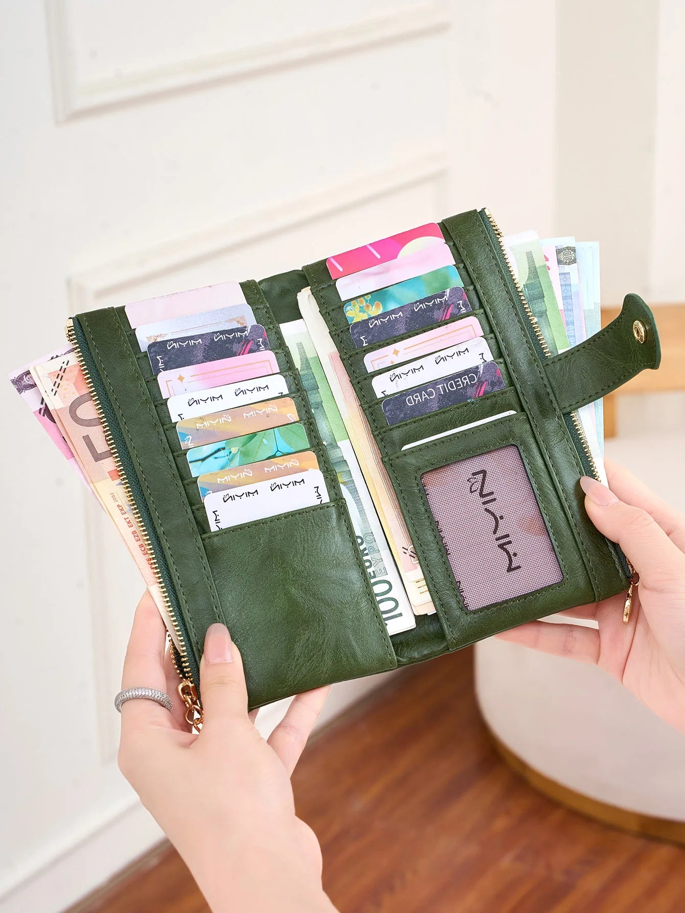 Women's Vintage Double Zip Long Wallet PU Leather Large Capacity