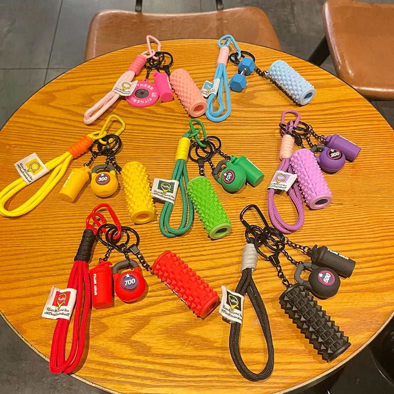 Gym Keychain Set – Foam Roller, Kettlebell & Shaker Charms