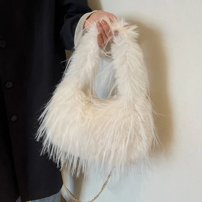 Faux Fur Long Tassel Shoulder Bag – Large Capacity Women's Tote
