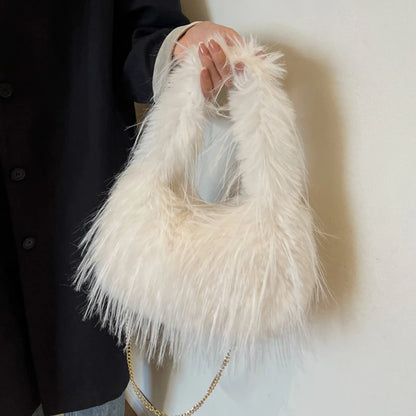 Faux Fur Long Tassel Shoulder Bag – Large Capacity Women's Tote