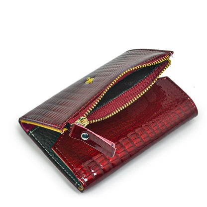 Women's Crocodile Pattern Genuine Leather Wallet – Tri-Fold Envelope Style