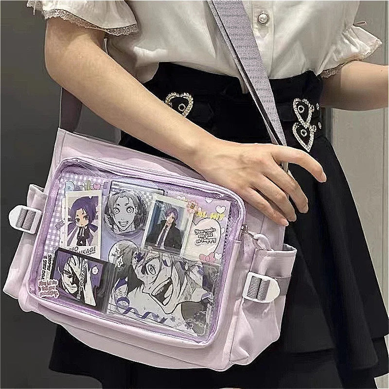Anime Postcard Display Crossbody Bag Clear Window Messenger Bag