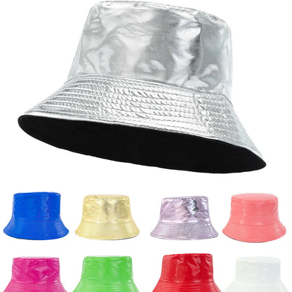 Reversible Faux Leather Bucket Hat for Women – Waterproof PU