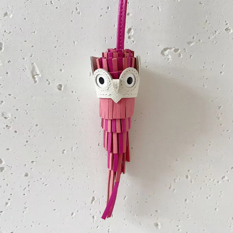 Leather Owl Keychain – Handcrafted Bag Charm Pendant