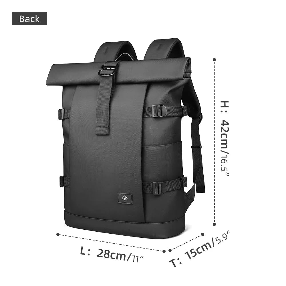 Waterproof Roll-Top Backpack for Men – 17" Expandable Laptop Bag for Travel