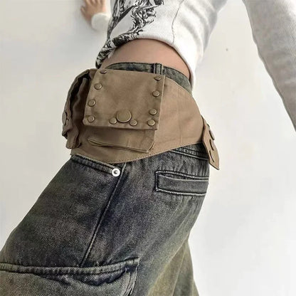 European American Retro Waist Bags Hippie Belts Western Style Workwear Seal Solid Color Women S