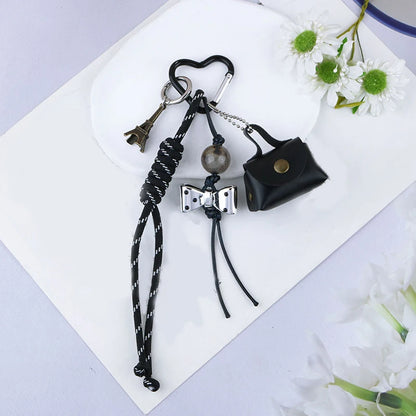 Braided Rope Bag Charm Keychain with Mini Bag & Charms