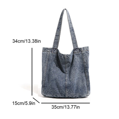 Washed Denim Tote Bag for Women – Large Vintage Shoulder Shopper Bag