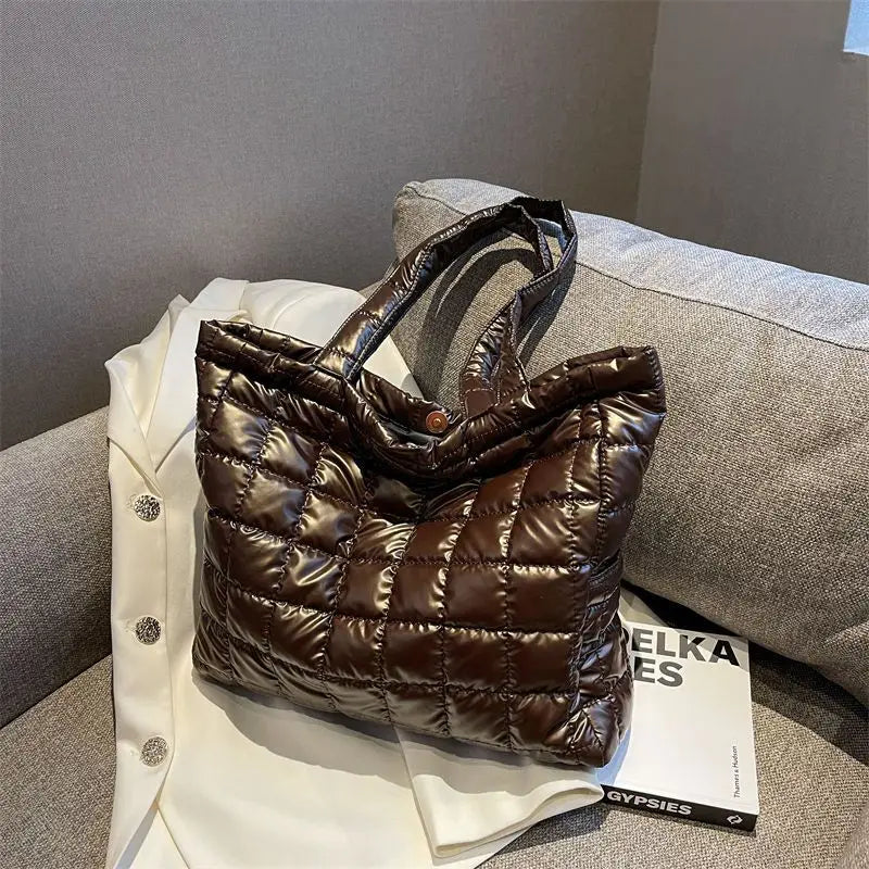 Quilted Puffer Tote Bag for Women – Large Padded Shoulder Bag