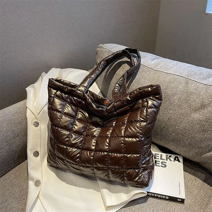 Quilted Puffer Tote Bag for Women – Large Padded Shoulder Bag