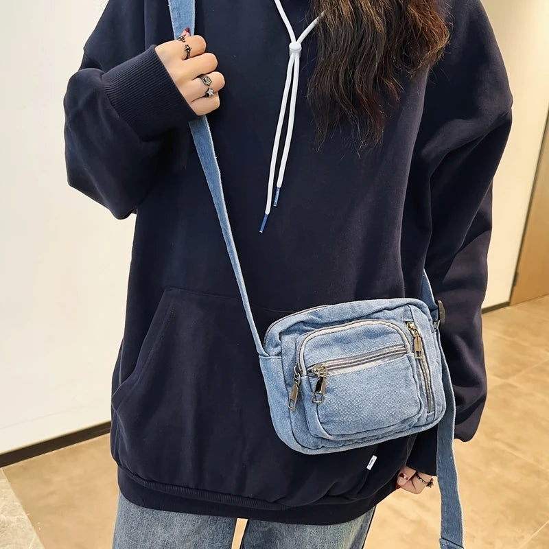 Denim Crossbody Bag – Casual Multi-Pocket Shoulder Bag
