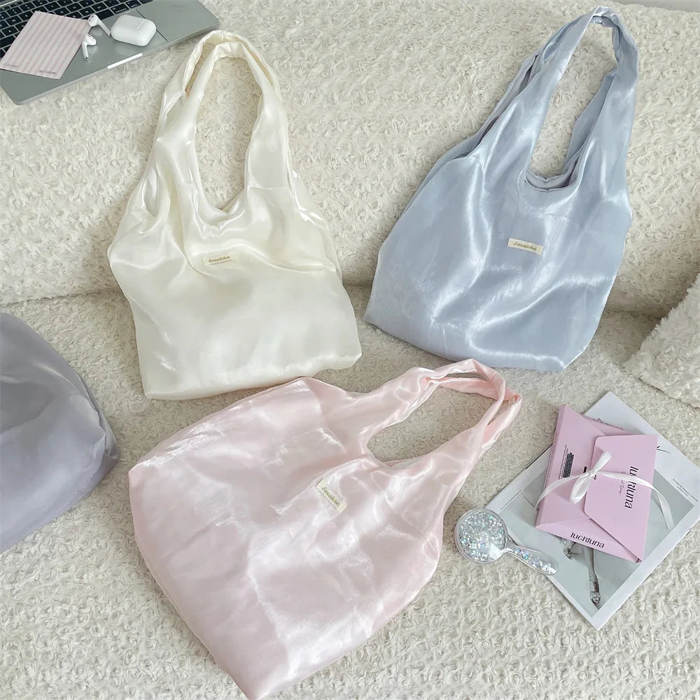Satin Tote Bag – Large Capacity Lightweight Shoulder Bag for Women