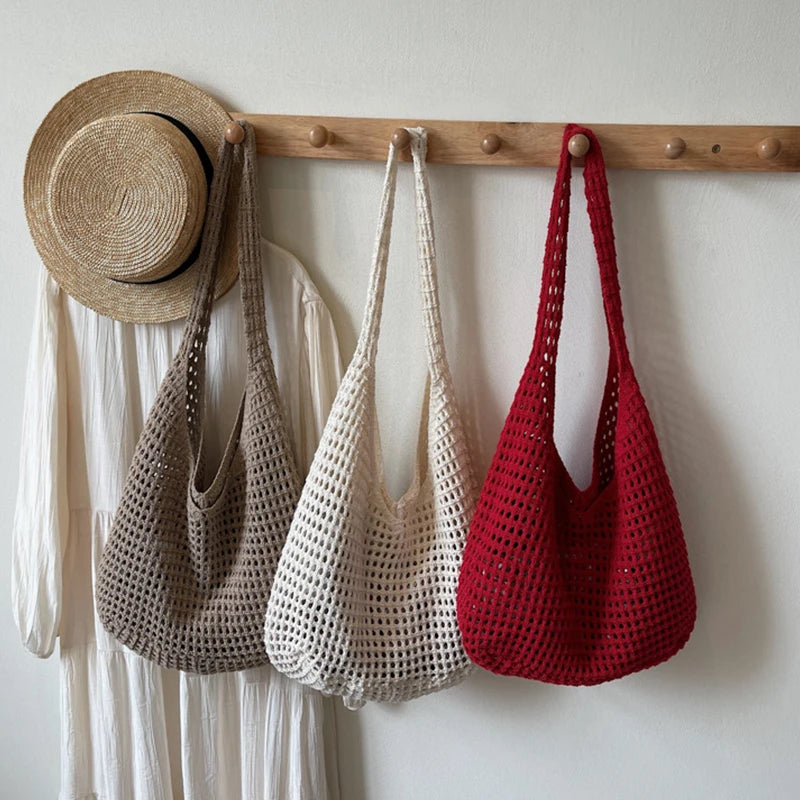 Knit Crochet Hobo Shoulder Bag – Women's Mesh Beach Tote