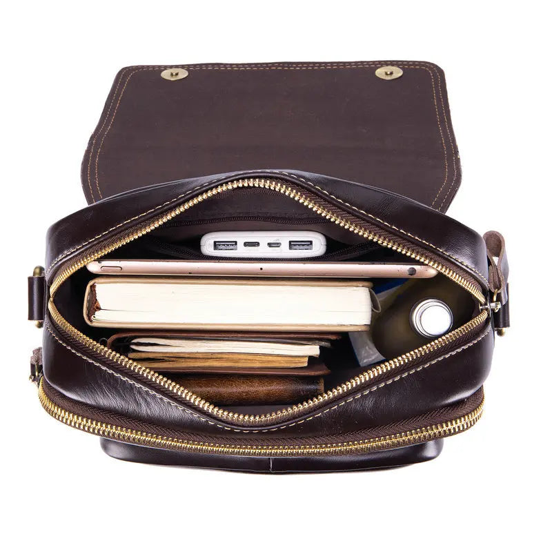 Genuine Leather Men's Crossbody Shoulder Bag – Vintage Style