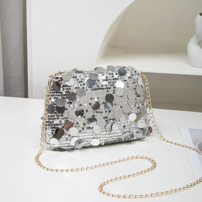 Sequin Chain Shoulder Bag for Women – Glam Crossbody Clutch Purse