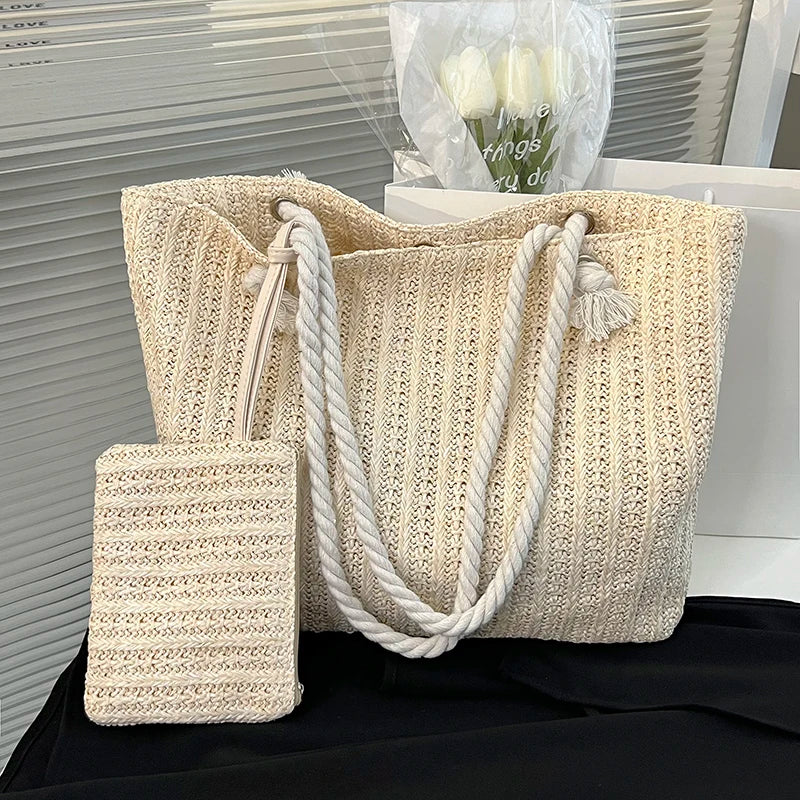 Straw Tote Bag – Large Capacity Women's Summer Beach Purse