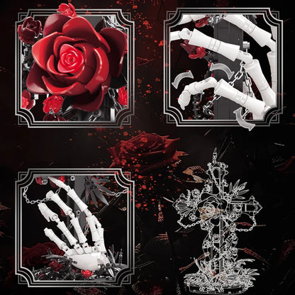 Gothic Rose Cross Building Blocks – Dark Romance MOC Brick Set