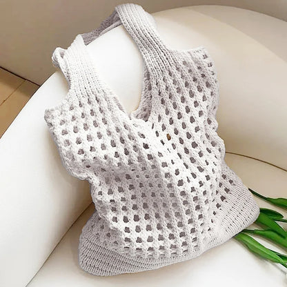 Crochet Tote Bag for Women – Large Hollow Knit Shoulder Bag