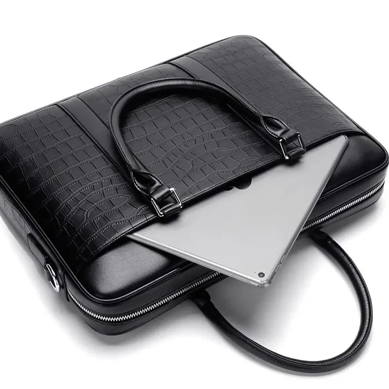 Crocodile Pattern Leather Men's Briefcase – Designer Bag