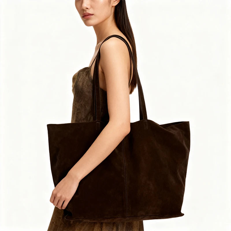 Vintage Leather Tote Bag – Large Capacity Shoulder Handbag for Women