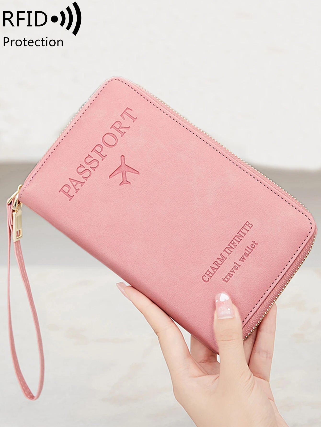 RFID Travel Wallet – Long Passport Holder with Zipper & Wrist Strap