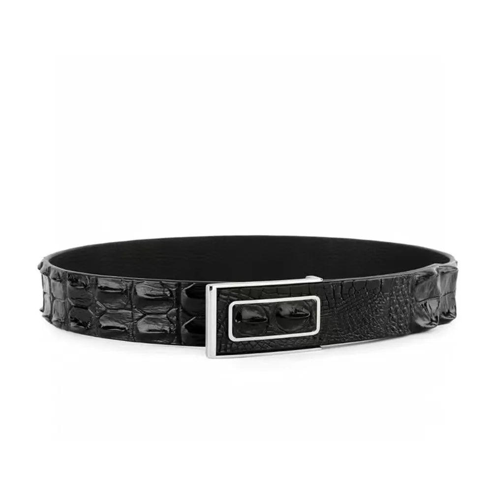Crocodile Leather Men's Luxury Belt with Gold Buckle