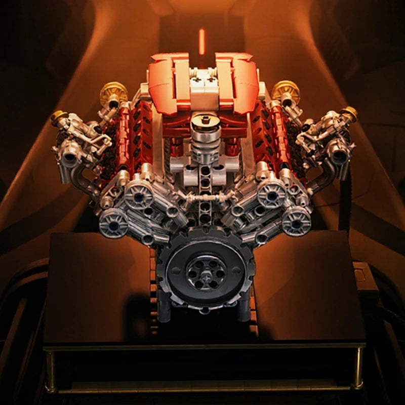 488 Supercar Engine MOC Building Blocks – Motorized Simulation Technic Set