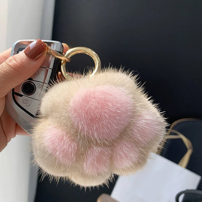Fluffy Cat Paw Keychain – Cute Faux Fur Plush Key Ring