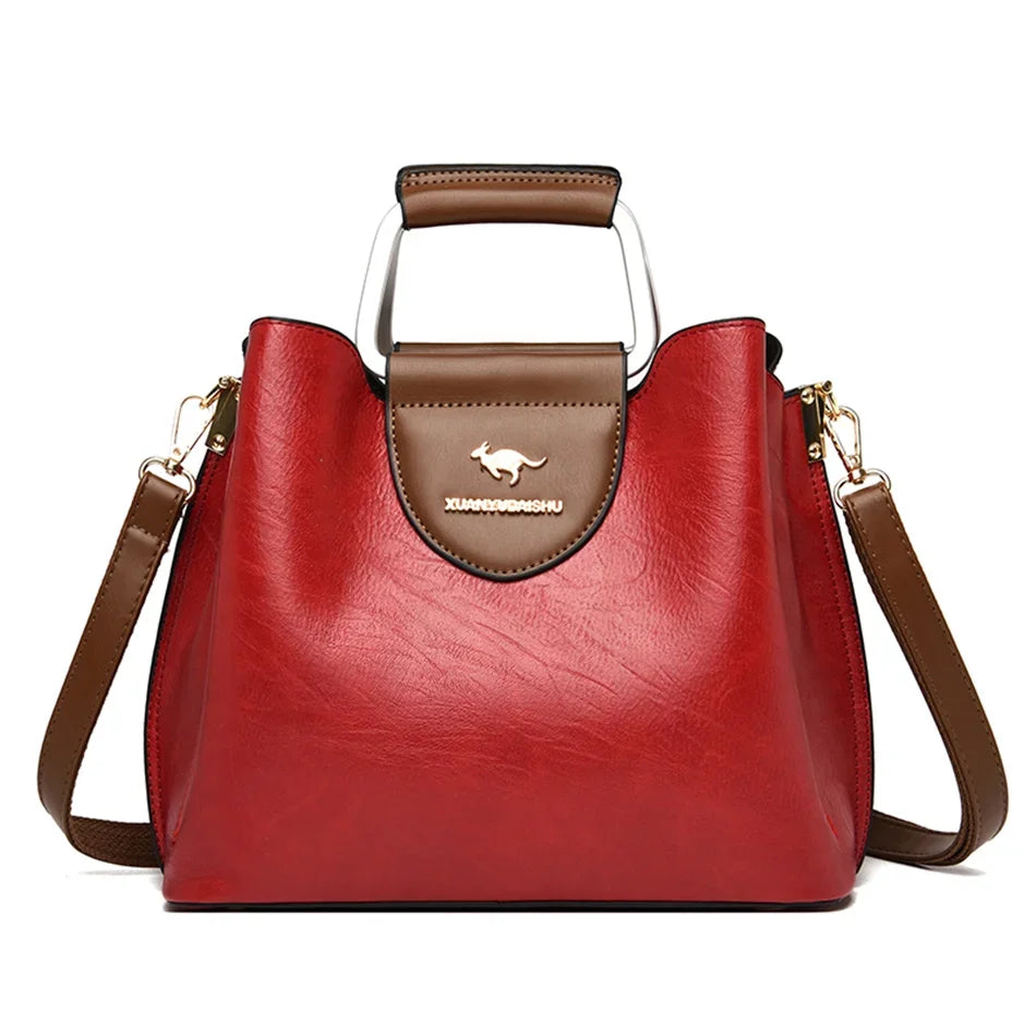 Women's Oil Skin Leather Tote Handbag – Luxury Designer Shoulder Bag