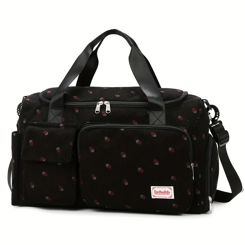 Strawberry Print Duffle Bag Large Capacity Multi-Pocket Travel Bag
