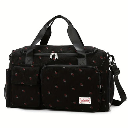 Strawberry Print Duffle Bag Large Capacity Multi-Pocket Travel Bag