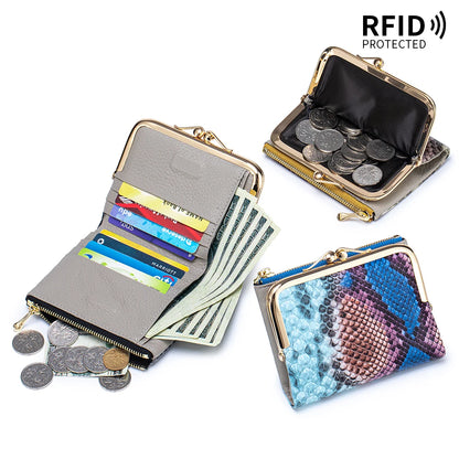 RFID Blocking Women's Genuine Leather Serpentine Clutch Wallet