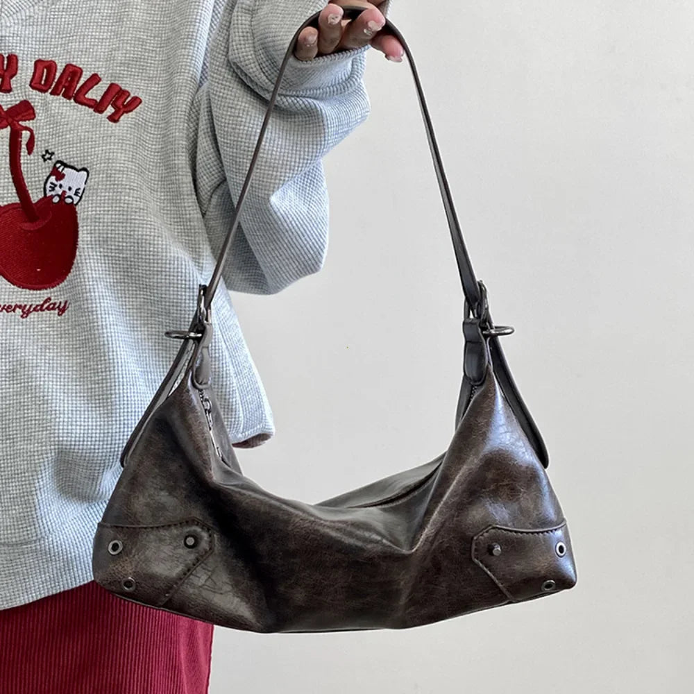 Y2K Retro PU Leather Underarm Bag – Vintage Shoulder Bag for Women