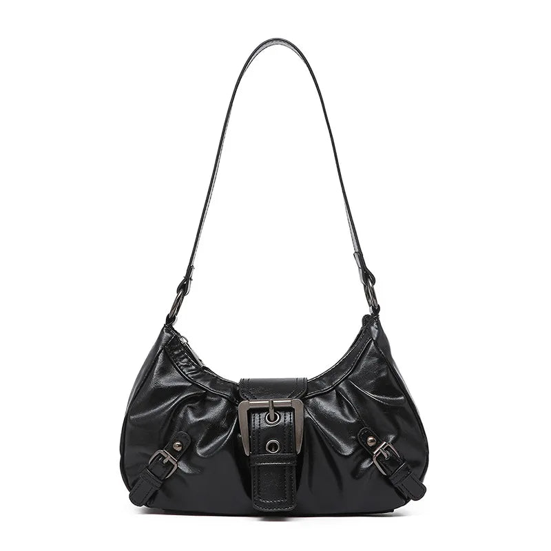 Y2K Pleated Hobo Shoulder Bag – Retro Buckle Underarm Clutch for Women