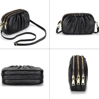 Genuine Leather Crossbody Bag – Multi-Zip Cowhide Shoulder Bag for Women