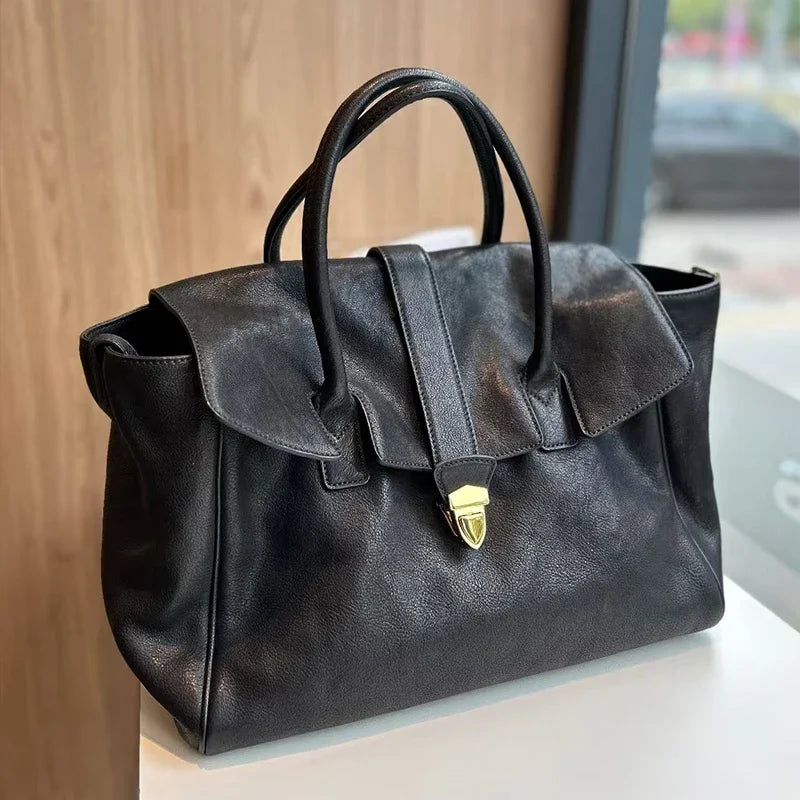Luxury Lock Tote Bag Large Leather Handbag for Women